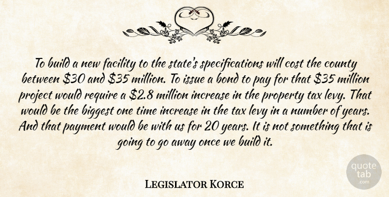 Legislator Korce Quote About Biggest, Bond, Build, Cost, County: To Build A New Facility...