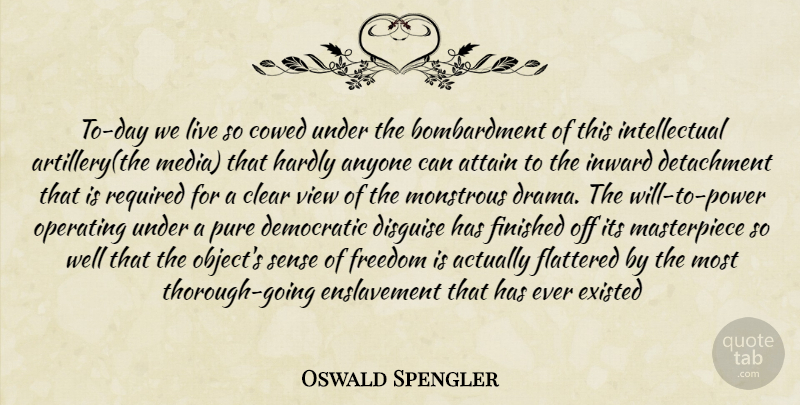 Oswald Spengler Quote About Drama, Views, Media: To Day We Live So...