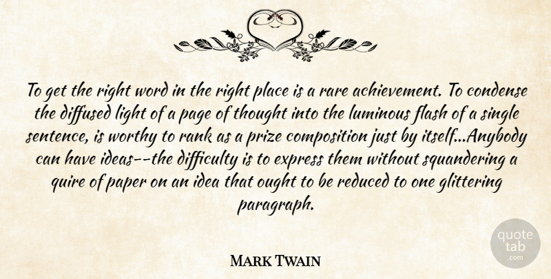 Mark Twain Quote About Writing, Light, Ideas: To Get The Right Word...