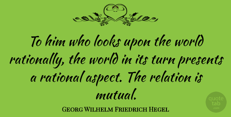 Georg Wilhelm Friedrich Hegel Quote About Looks, World, Aspect: To Him Who Looks Upon...