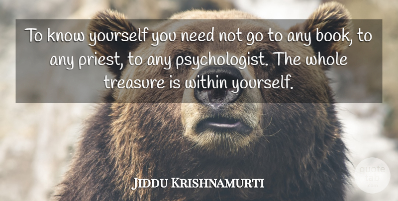 Jiddu Krishnamurti Quote About Book, Treasure, Needs: To Know Yourself You Need...