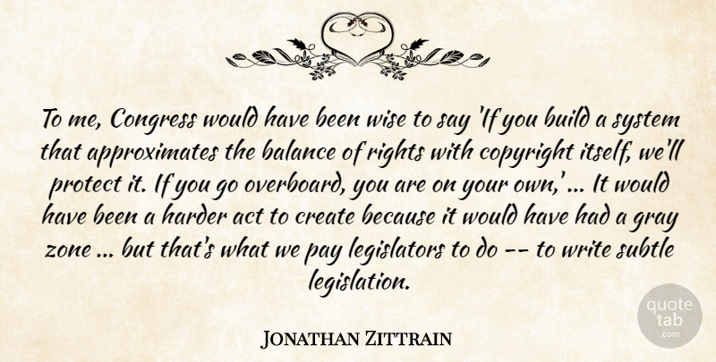Jonathan Zittrain Quote About Act, Balance, Build, Congress, Copyright: To Me Congress Would Have...