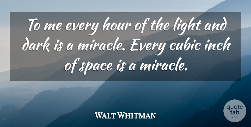 Walt Whitman Quote About Dark, Hour, Inch, Light, Space: To Me Every Hour Of...