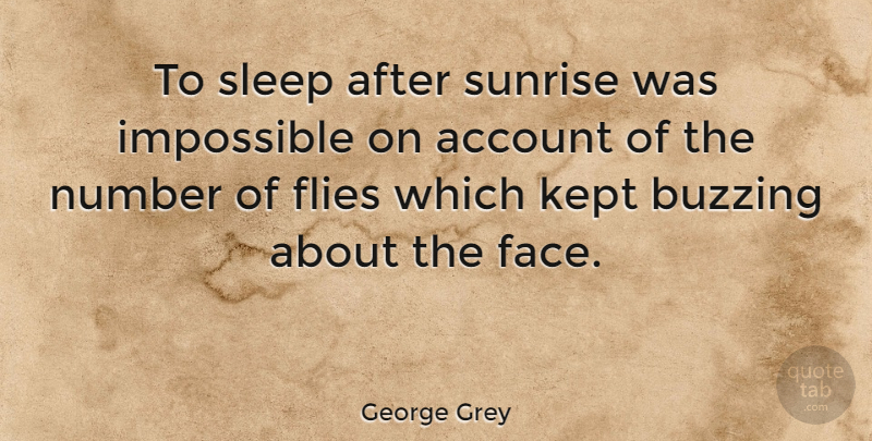 George Grey Quote About Account, Buzzing, Flies, Kept, Number: To Sleep After Sunrise Was...