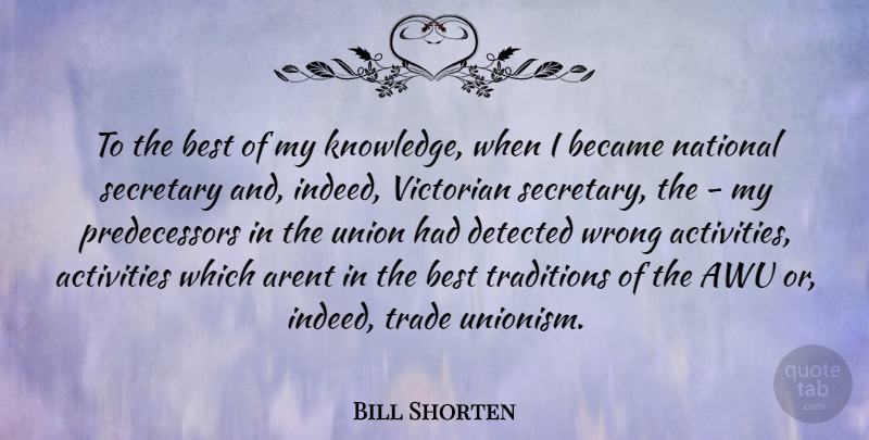 Bill Shorten Quote About Unions, Tradition, Trade: To The Best Of My...
