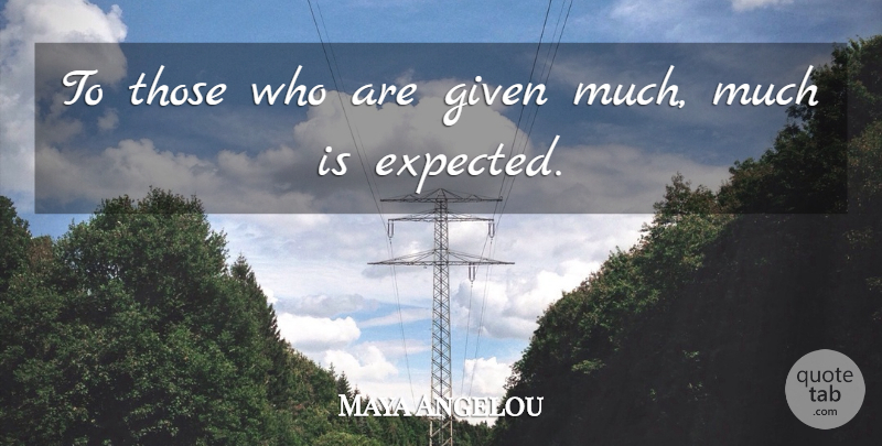 Maya Angelou Quote About Inspirational, Given, Expected: To Those Who Are Given...