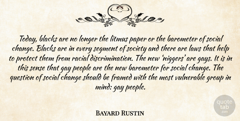 Bayard Rustin Quote About Gay, Law, People: Today Blacks Are No Longer...