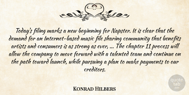 Konrad Hilbers Quote About Allow, Artists, Beginning, Benefits, Chapter: Todays Filing Marks A New...