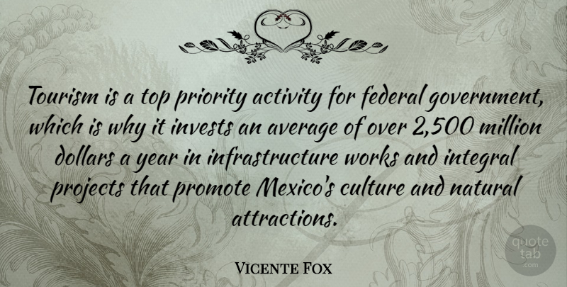 Vicente Fox Quote About Government, Average, Years: Tourism Is A Top Priority...
