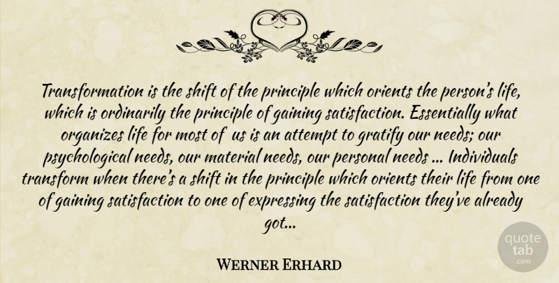 Werner Erhard Quote About Psychological Needs, Satisfaction, Personal Needs: Transformation Is The Shift Of...