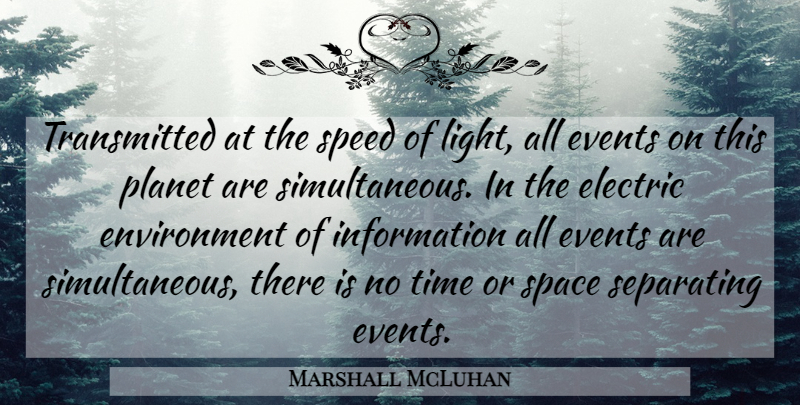 Marshall McLuhan Quote About Space, Light, Information: Transmitted At The Speed Of...
