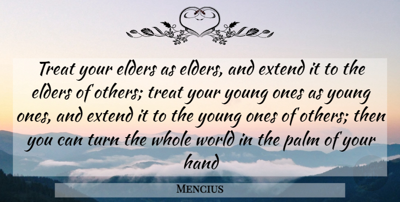 Mencius Quote About Hands, World, Treats: Treat Your Elders As Elders...