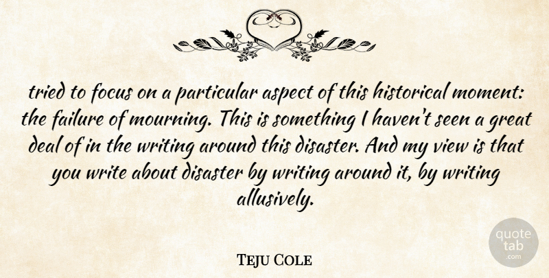 Teju Cole Quote About Writing, Views, Mourning: Tried To Focus On A...