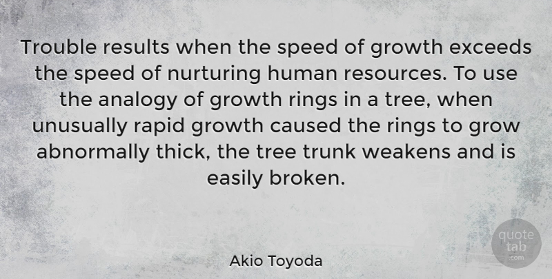 Akio Toyoda Quote About Analogy, Caused, Easily, Human, Nurturing: Trouble Results When The Speed...