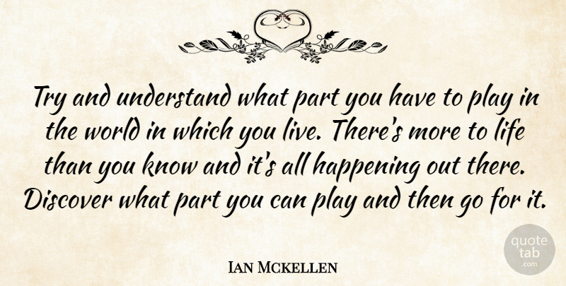 Ian Mckellen Quote About Play, Trying, World: Try And Understand What Part...