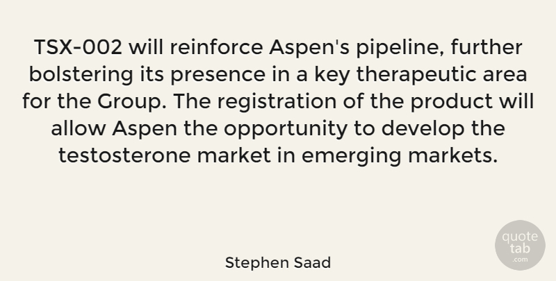 Stephen Saad Quote About Allow, Area, Aspen, Develop, Further: Tsx 002 Will Reinforce Aspens...