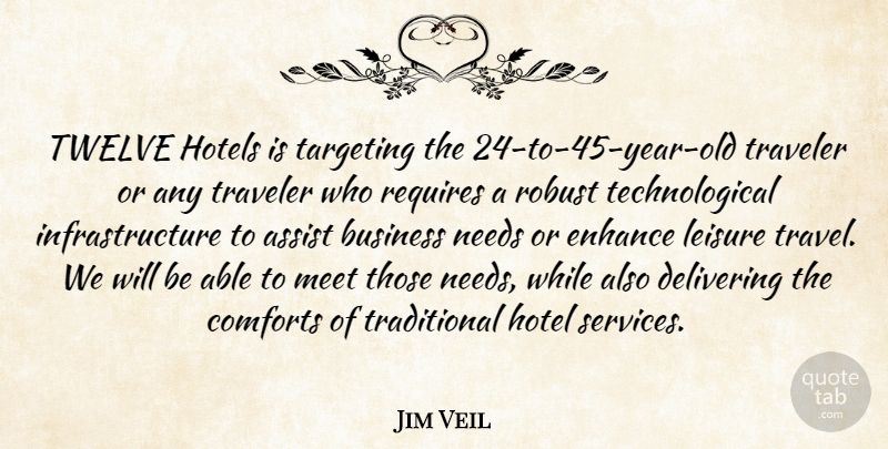 Jim Veil Quote About Assist, Business, Comforts, Delivering, Enhance: Twelve Hotels Is Targeting The...