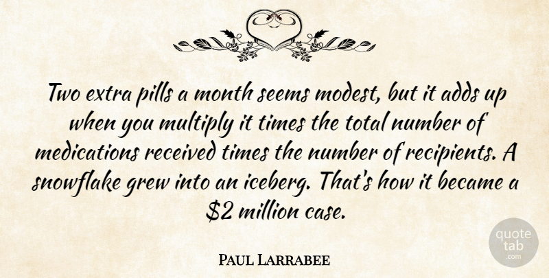 Paul Larrabee Quote About Adds, Became, Extra, Grew, Million: Two Extra Pills A Month...