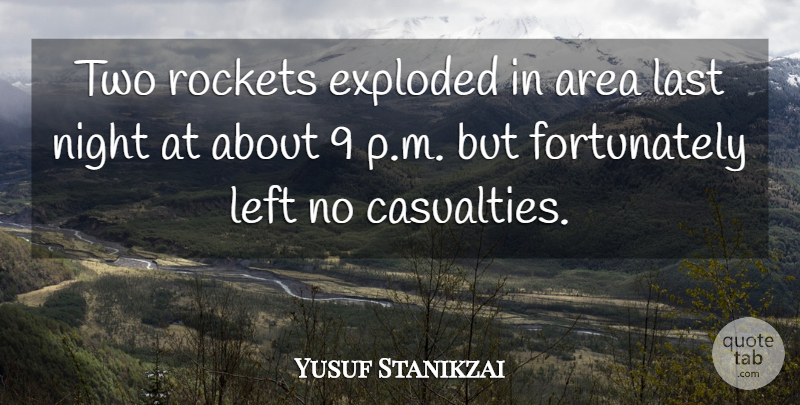 Yusuf Stanikzai Quote About Area, Exploded, Last, Left, Night: Two Rockets Exploded In Area...