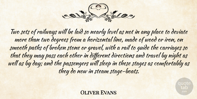 Oliver Evans Quote About Broken, Carriages, Degrees, Deviate, Directions: Two Sets Of Railways Will...