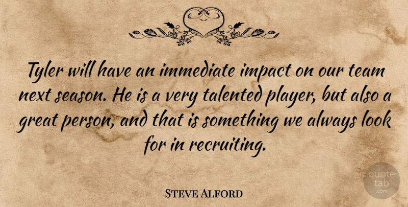 Steve Alford Quote About Great, Immediate, Impact, Next, Talented: Tyler Will Have An Immediate...