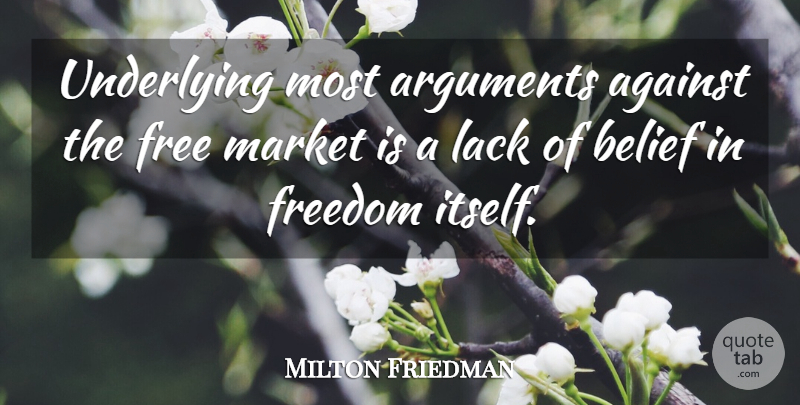 Milton Friedman Quote About Freedom, Liberty, Libertarian: Underlying Most Arguments Against The...