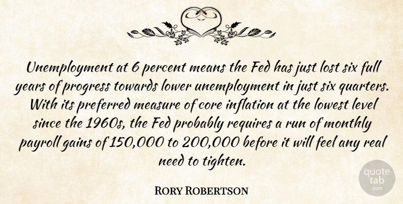 Rory Robertson Quote About Core, Fed, Full, Gains, Inflation: Unemployment At 6 Percent Means...