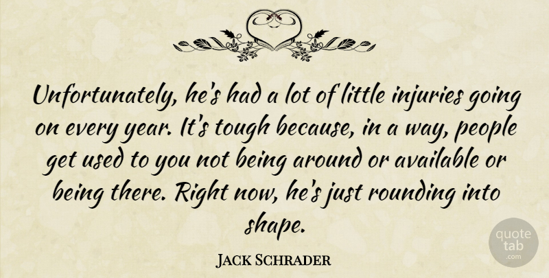 Jack Schrader Quote About Available, Injuries, People, Tough: Unfortunately Hes Had A Lot...