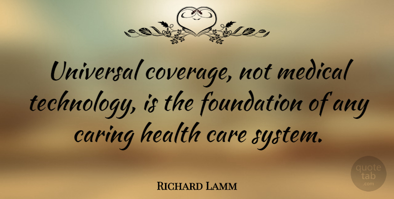 Richard Lamm Quote About Care, Caring, Foundation, Health, Medical: Universal Coverage Not Medical Technology...