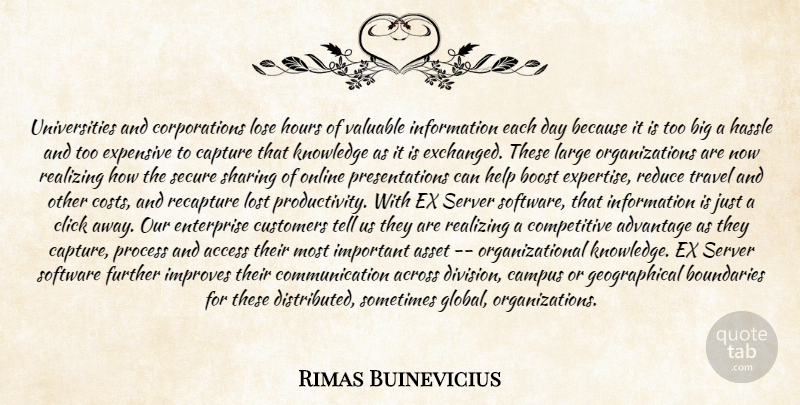 Rimas Buinevicius Quote About Access, Across, Advantage, Asset, Boost: Universities And Corporations Lose Hours...
