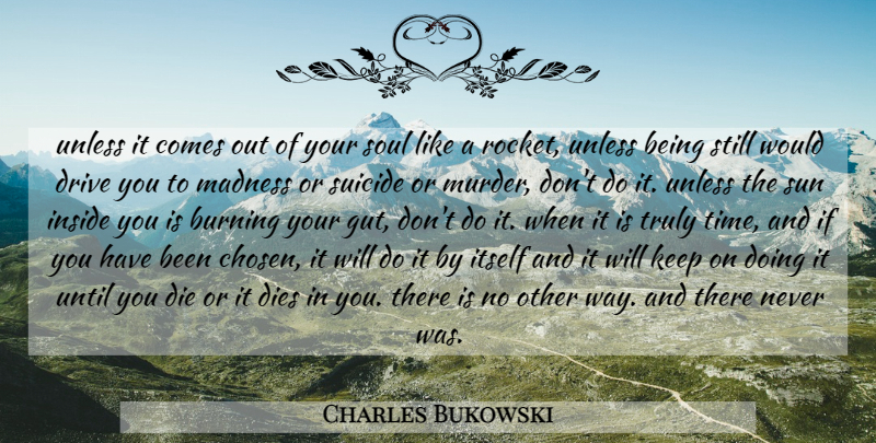 Charles Bukowski Quote About Suicide, Soul, Rockets: Unless It Comes Out Of...