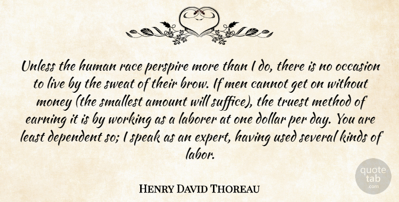 Henry David Thoreau Quote About Men, Race, Earning It: Unless The Human Race Perspire...