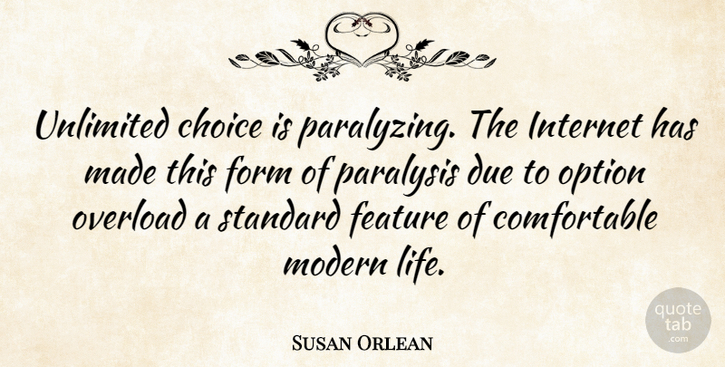 Susan Orlean Quote About Choices, Modern Life, Internet: Unlimited Choice Is Paralyzing The...