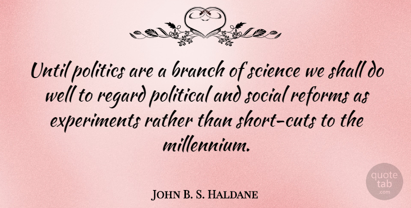 John B. S. Haldane Quote About Branch, Political, Politics, Rather, Reforms: Until Politics Are A Branch...