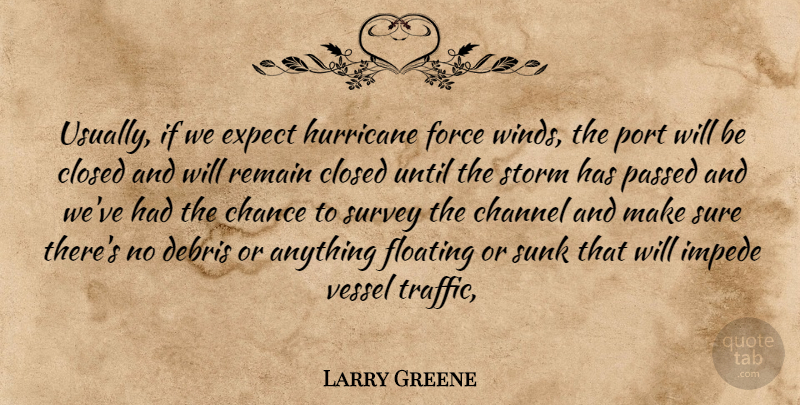 Larry Greene Quote About Chance, Channel, Closed, Debris, Expect: Usually If We Expect Hurricane...