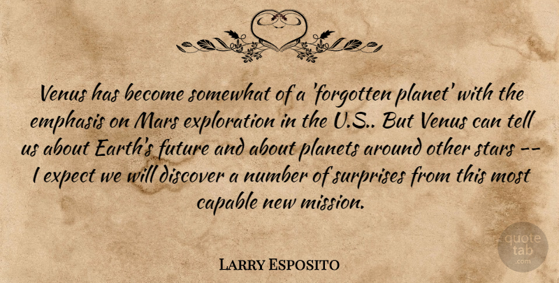 Larry Esposito Quote About Capable, Discover, Emphasis, Expect, Future: Venus Has Become Somewhat Of...
