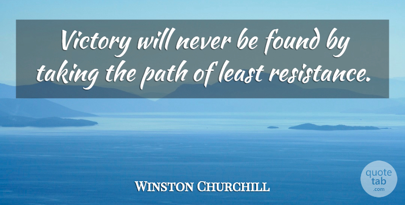Winston Churchill Quote About Victory, Path, Resistance: Victory Will Never Be Found...