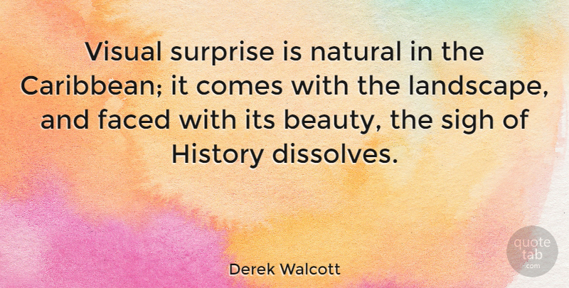 Derek Walcott Quote About Landscape, Surprise, Natural: Visual Surprise Is Natural In...