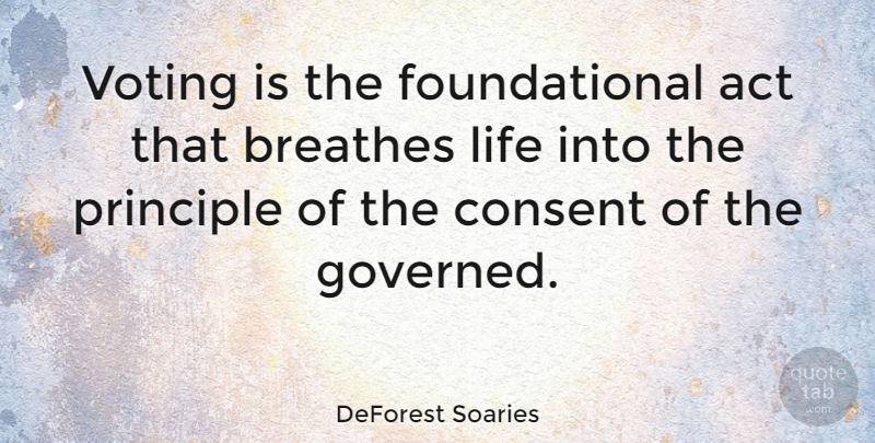 DeForest Soaries Quote About Voting, Principles, Breathe: Voting Is The Foundational Act...