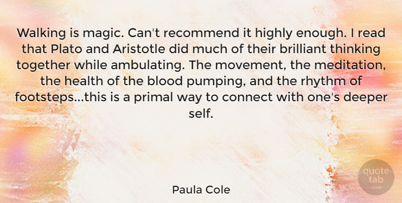 Paula Cole Quote About Plato, Thinking, Self: Walking Is Magic Cant Recommend...