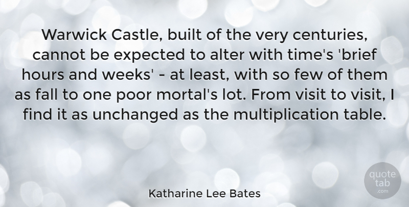 Katharine Lee Bates Quote About Alter, Built, Cannot, Expected, Few: Warwick Castle Built Of The...