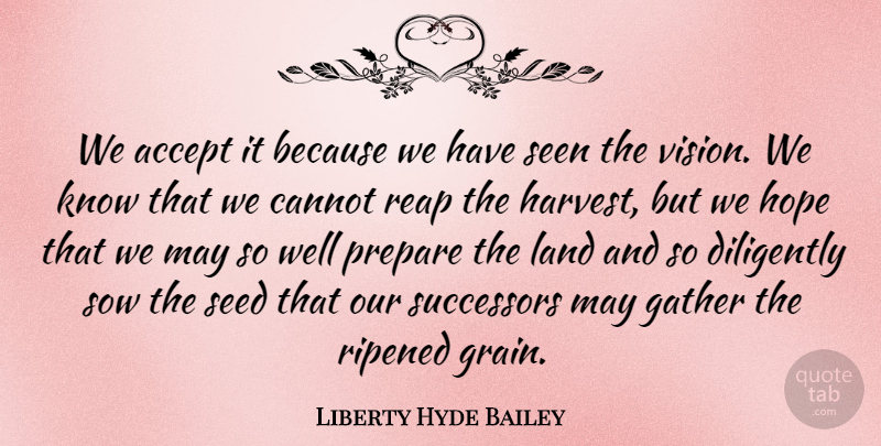 Liberty Hyde Bailey Quote About Land, Vision, May: We Accept It Because We...
