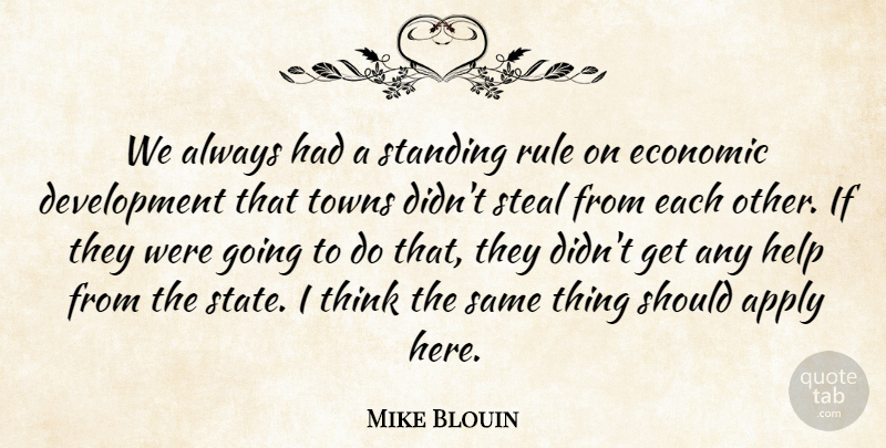 Mike Blouin Quote About Apply, Economic, Help, Rule, Standing: We Always Had A Standing...