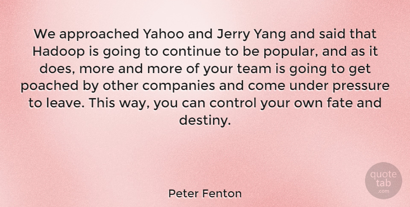 Peter Fenton Quote About Companies, Continue, Control, Fate, Jerry: We Approached Yahoo And Jerry...