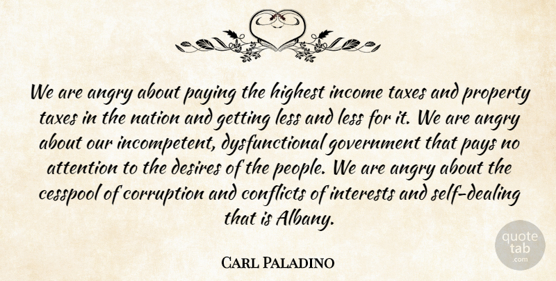 Carl Paladino Quote About Government, Self, People: We Are Angry About Paying...