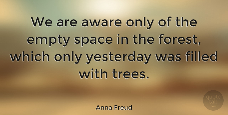 Anna Freud Quote About Yesterday, Space, Tree: We Are Aware Only Of...