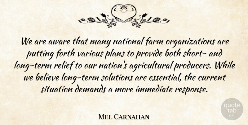 Mel Carnahan Quote About Believe, Organization, Long: We Are Aware That Many...