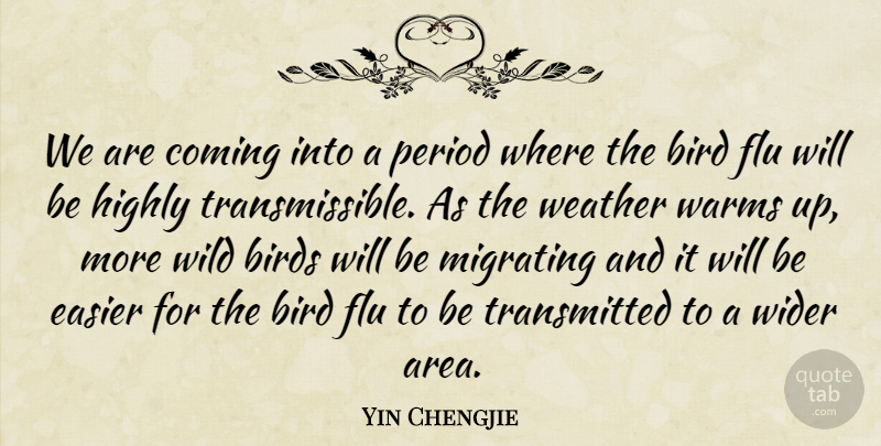 Yin Chengjie Quote About Bird, Birds, Coming, Easier, Flu: We Are Coming Into A...