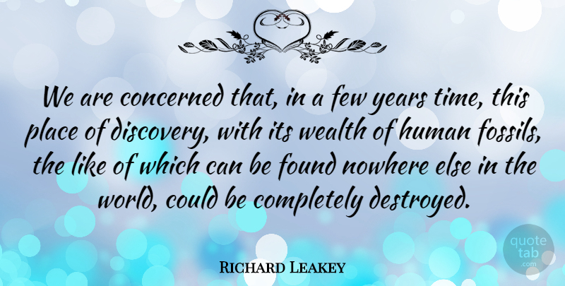 Richard Leakey Quote About Concerned, Few, Found, Human, Nowhere: We Are Concerned That In...