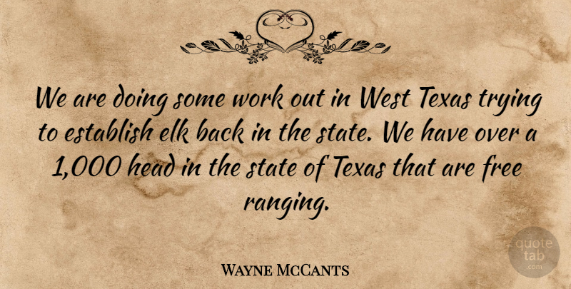 Wayne McCants Quote About Establish, Free, Head, State, Texas: We Are Doing Some Work...